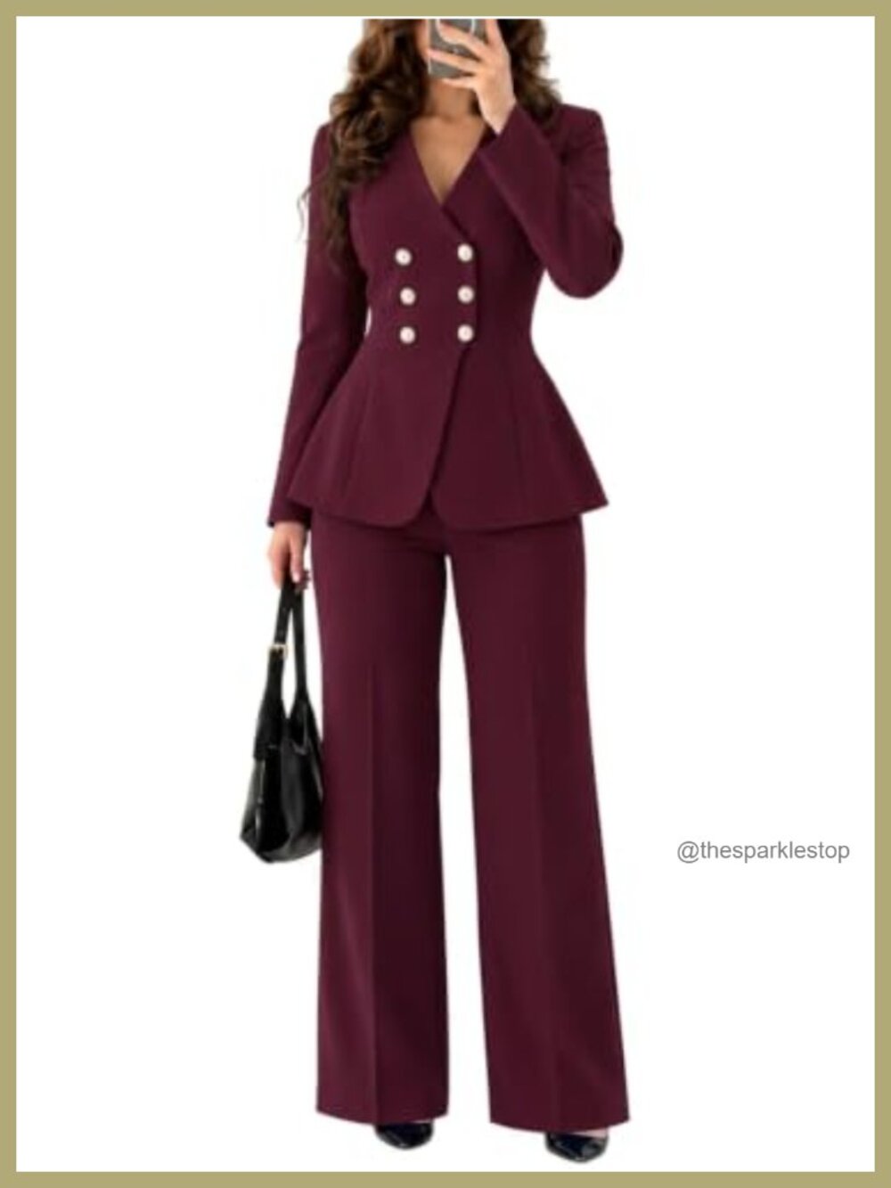 Women's Business Casual Pantsuit Set Pearl Button Blazer